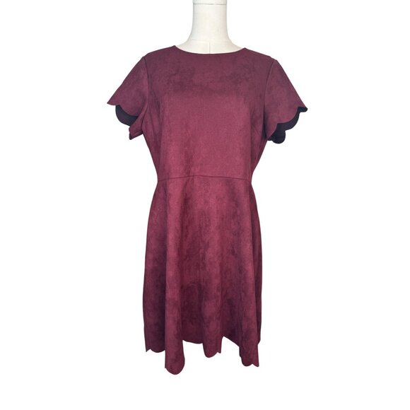 Pappagallo Size 12 Burgundy Suede-Style Scalloped Hem Dress - Picture 4 of 16
